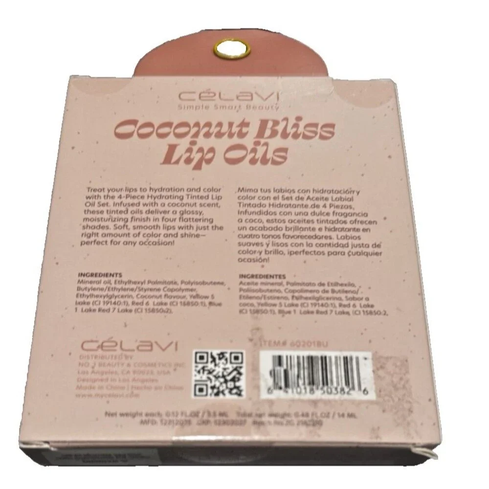 Celavi Simple Smart Beauty Coconut Bliss Lip Oils 4 PC Coconut Flavored